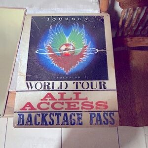 Journey, world tour, all access, backstage pass, metal sign